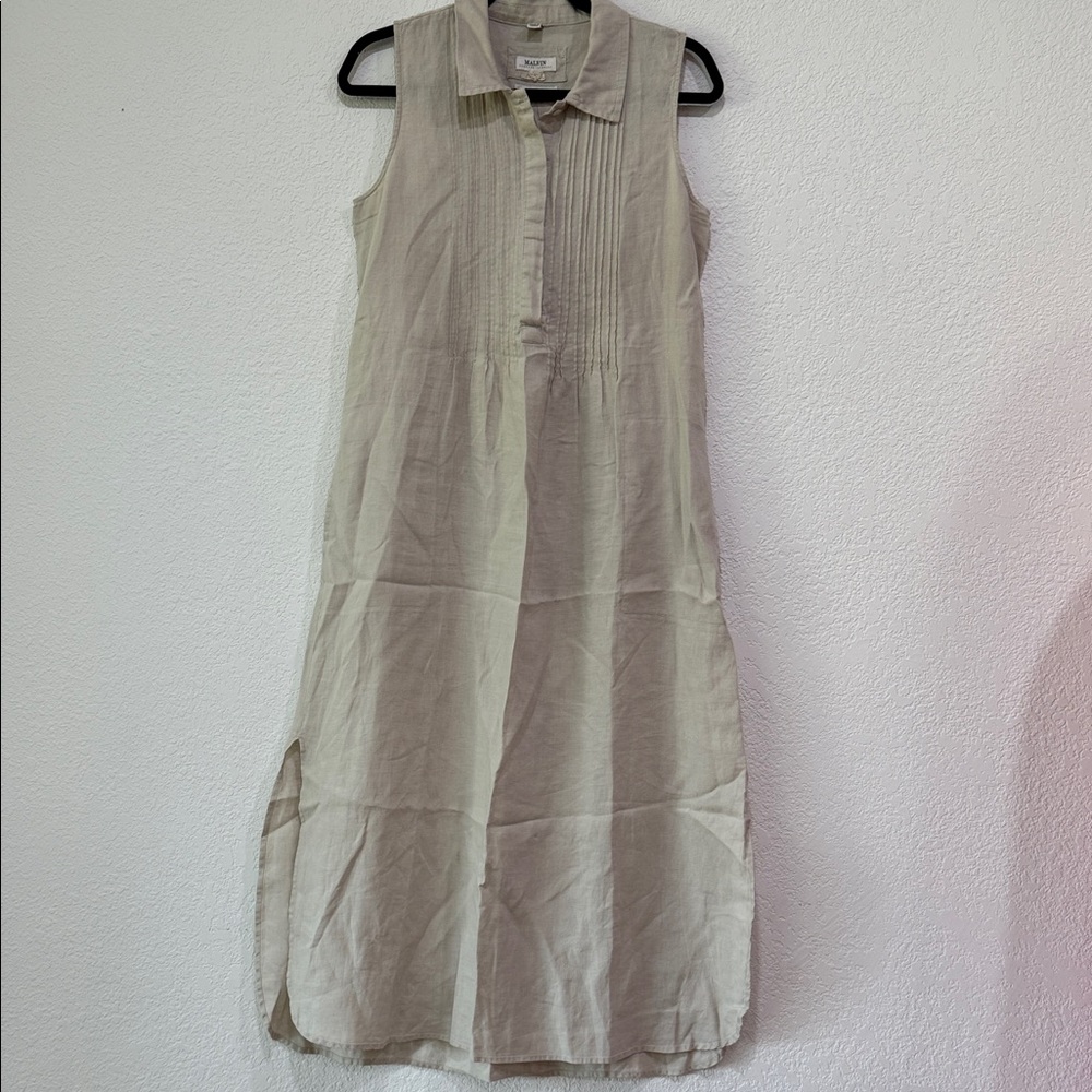 MALVIN I LOVE LINEN Beige Sleeveless Side Pockets Pintuck Pleats Pullover Sz M